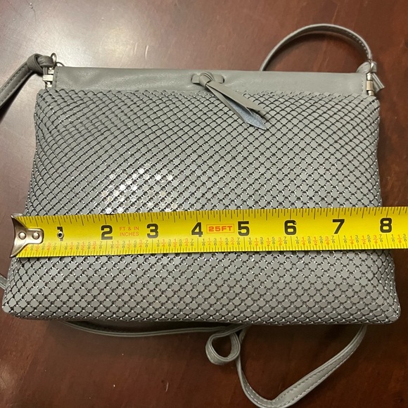 Whiting & Davis Purse Vintage 1980s gray metal mesh faux leather strap trim - Picture 11 of 12
